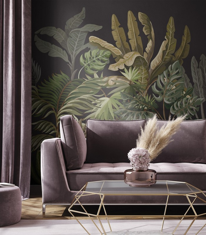 Tapeta Jungle Black Wallcolors we wnętrzu salonu