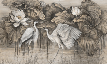 Tapeta w czaple i kwiat lotosu 2