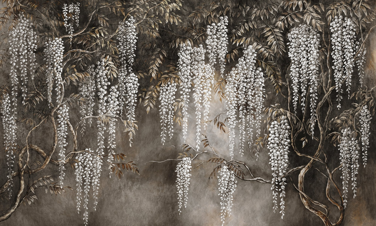 mural na wymiar RAUV Tapeta w winorośl 2 w salonie z drewnianym regałem