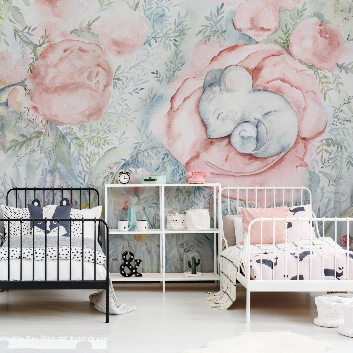 Wizualizacja tapety Little Nap WallArt na ścianie w pokoju dziecięcym