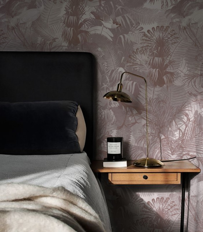 Tapeta Desert Tropics Pink Wallcolors w aranżacji sypialni