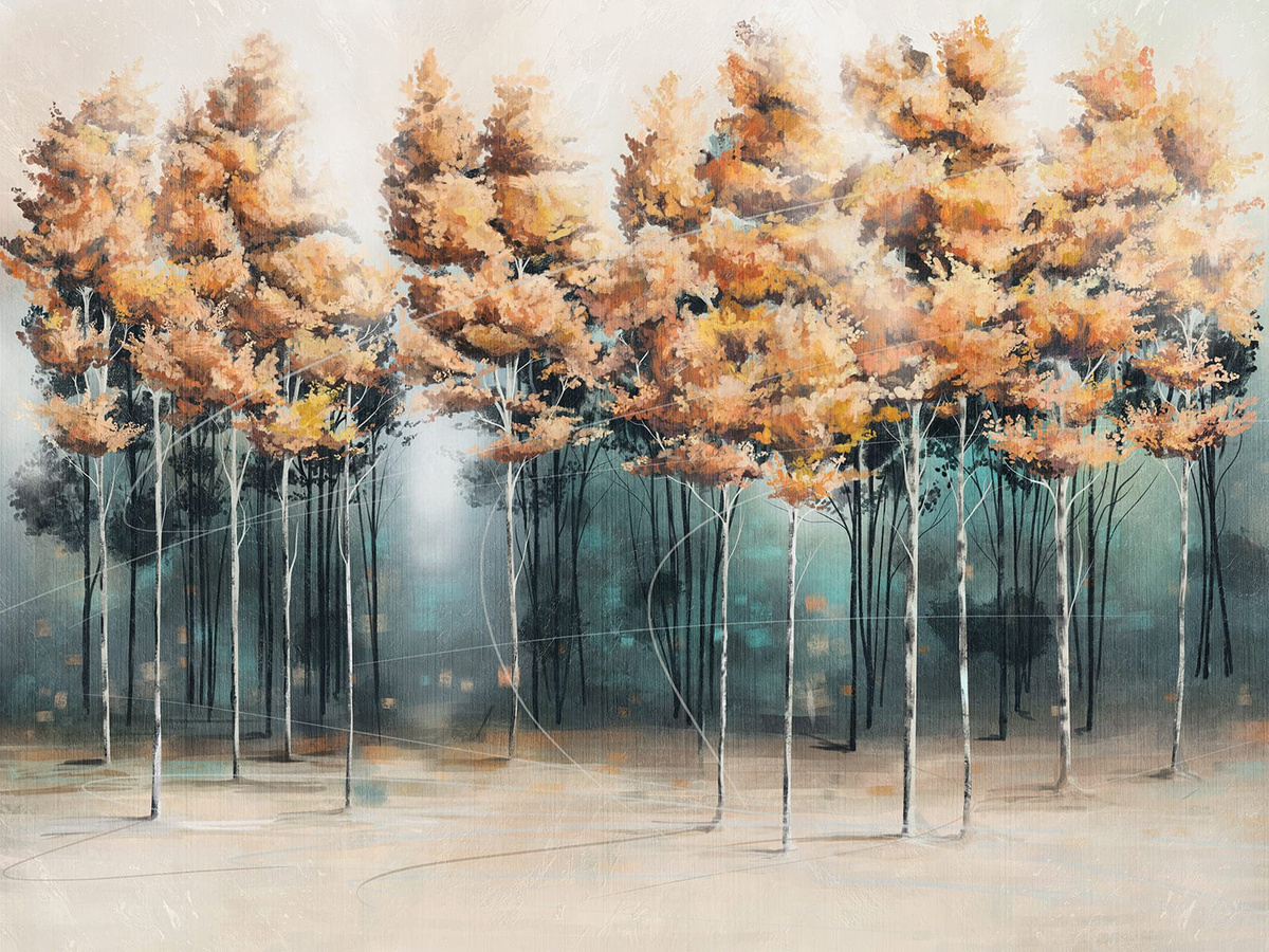 Tapeta jesienny las Enigma WallCraft 765322301 – wizualizacja na ścianie