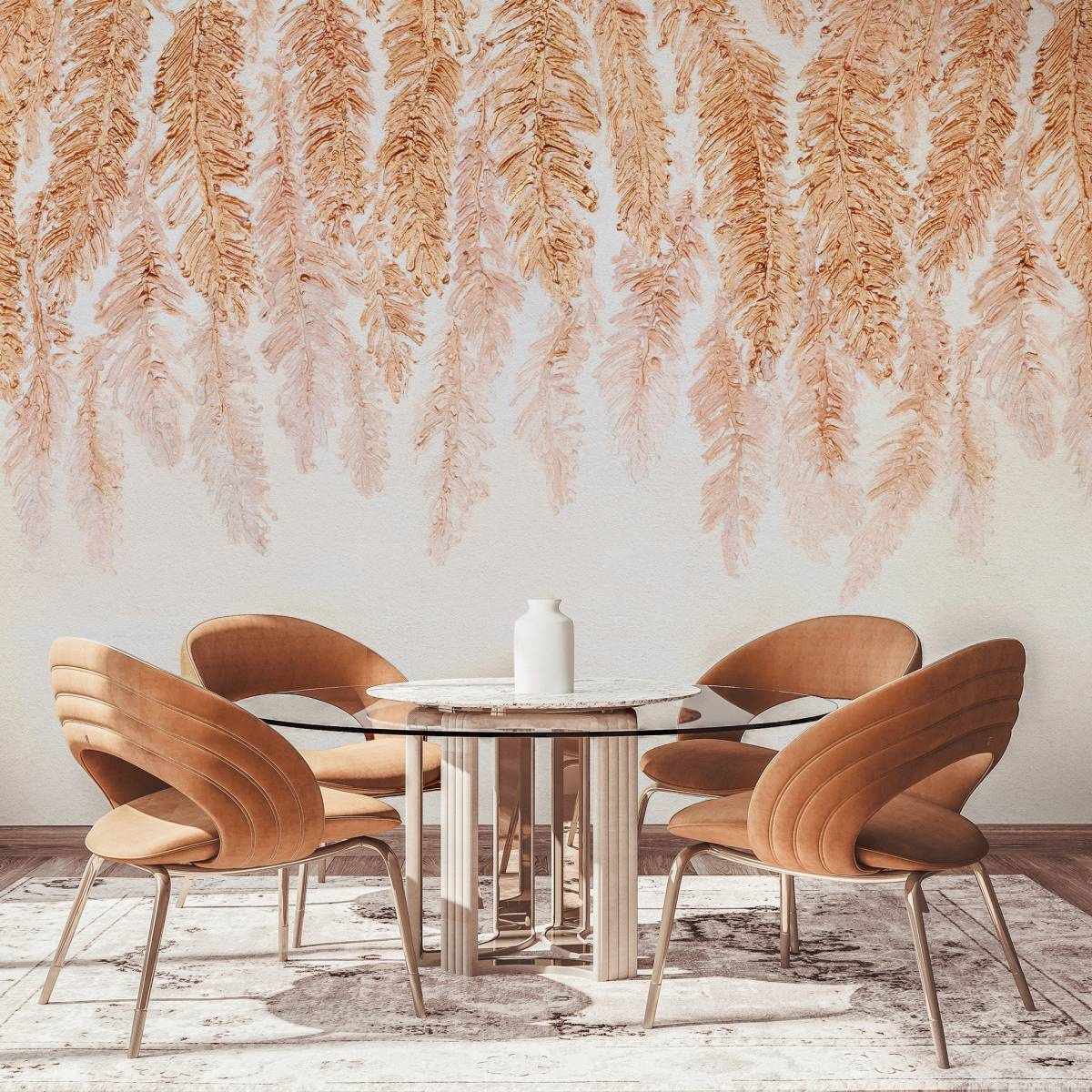 Tapeta na wymiar WallArt do salonu – motyw piór w odcieniach beżu i różu Piuma