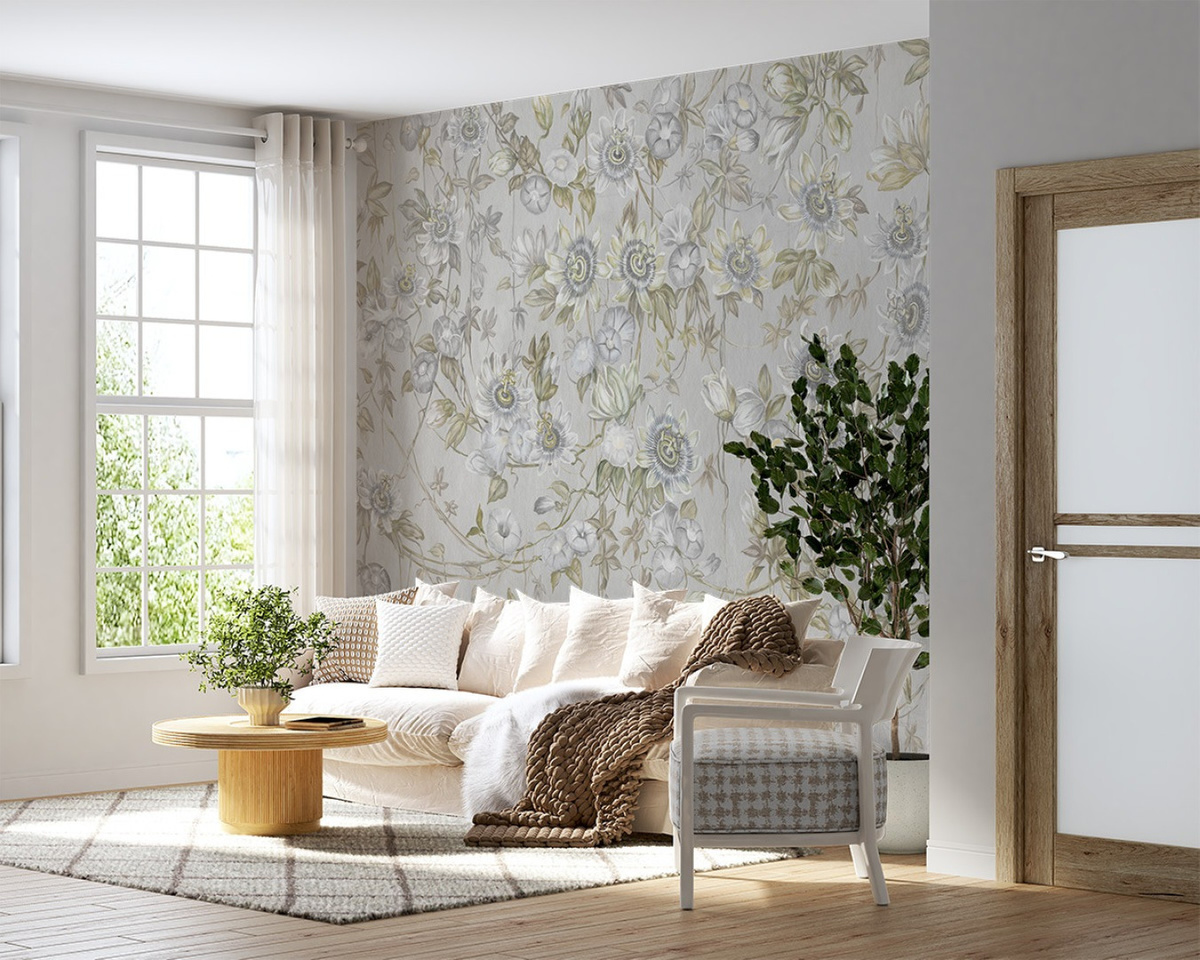tapeta na wymiar RAUV Tapeta w wiszące kwiaty jasna do salonu na podkładzie canvas