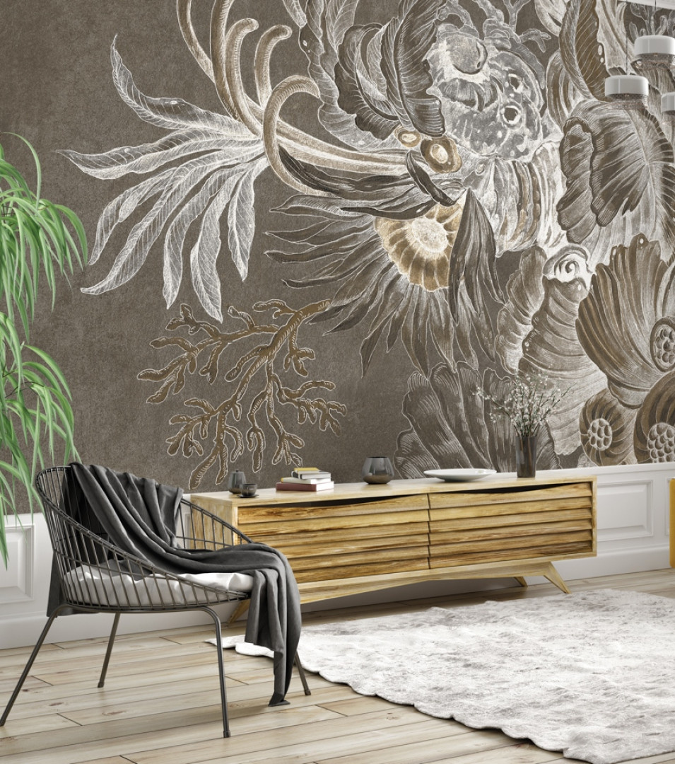 Mural RAUV rafa koralowa ocean beżowa aranżacja w salonie