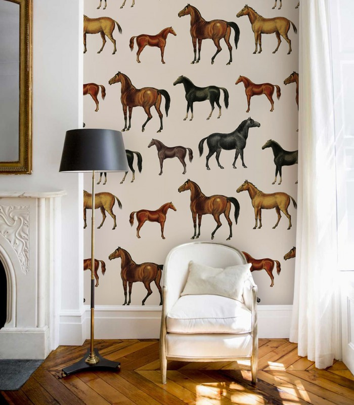 Tapeta Horses Beige Wallcolors aranżacja w salonie
