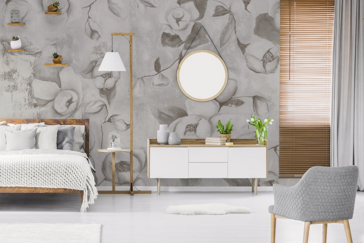 tapeta na wymiar WallArt do salonu – Kotone Beige, kwiatowa fototapeta w odcieniach szarości