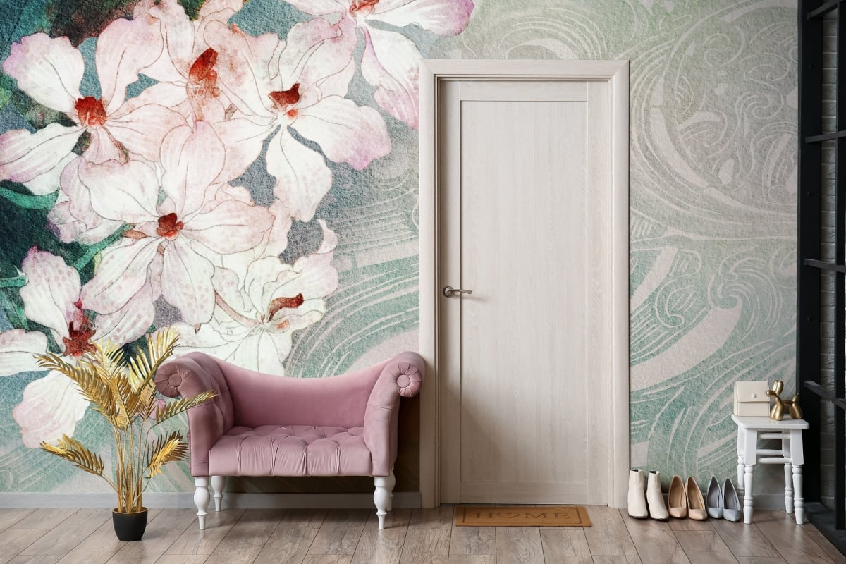 tapeta na wymiar WallArt do salonu – motyw kwiatowy Nami w odcieniach zieleni i bieli