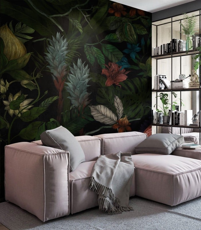 Tapeta Mysterious Flower marki Wallcolors na ścianie w salonie