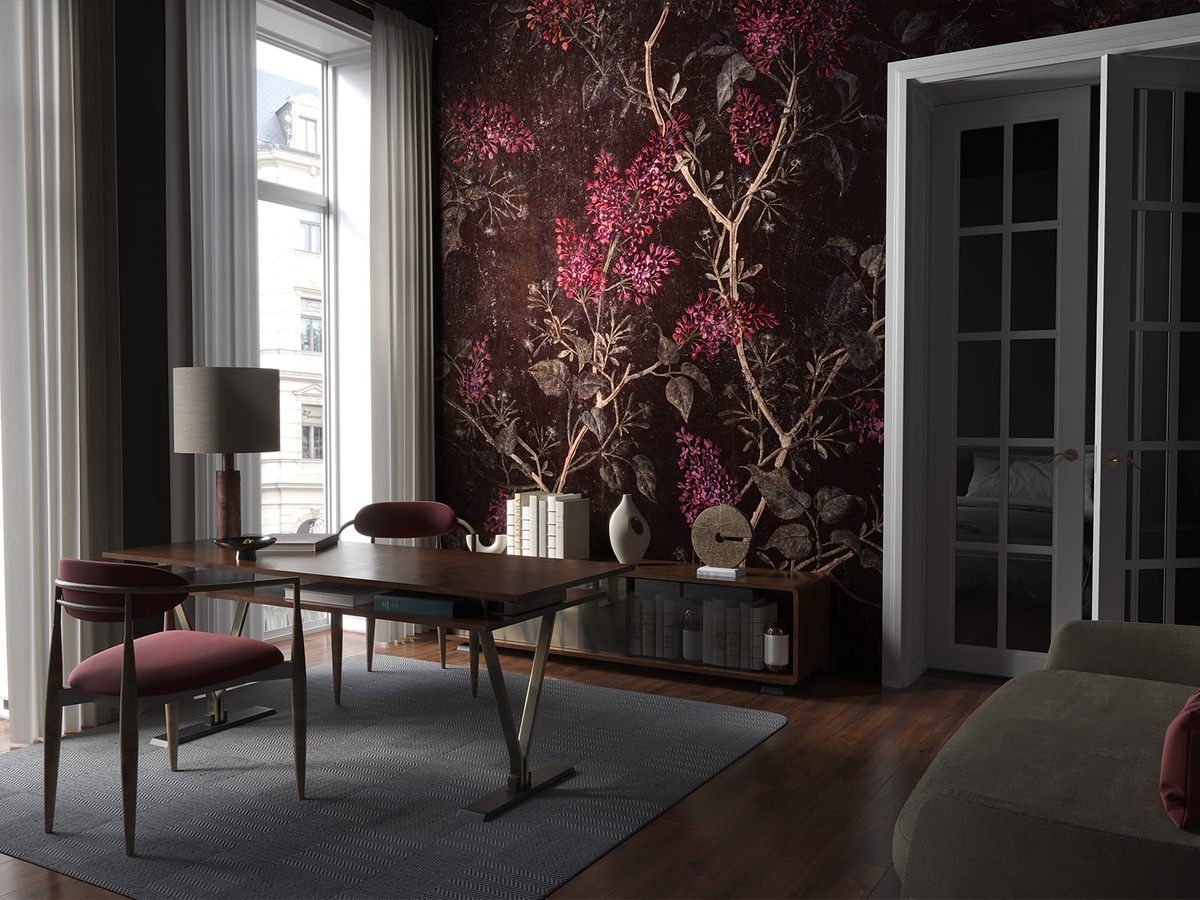 Tapeta kwiaty bzu Lilu WallCraft 780312301 we wnętrzu