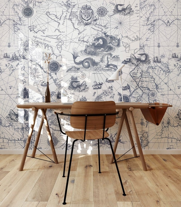 Tapeta Ocean Map Wallcolors na ścianie w domowym biurze