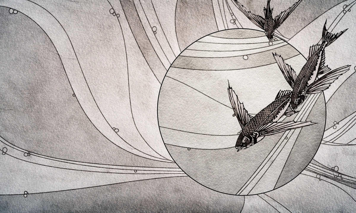 tapeta artystyczna panoramiczna do sypialni – motyw ryb Umi marki WallArt