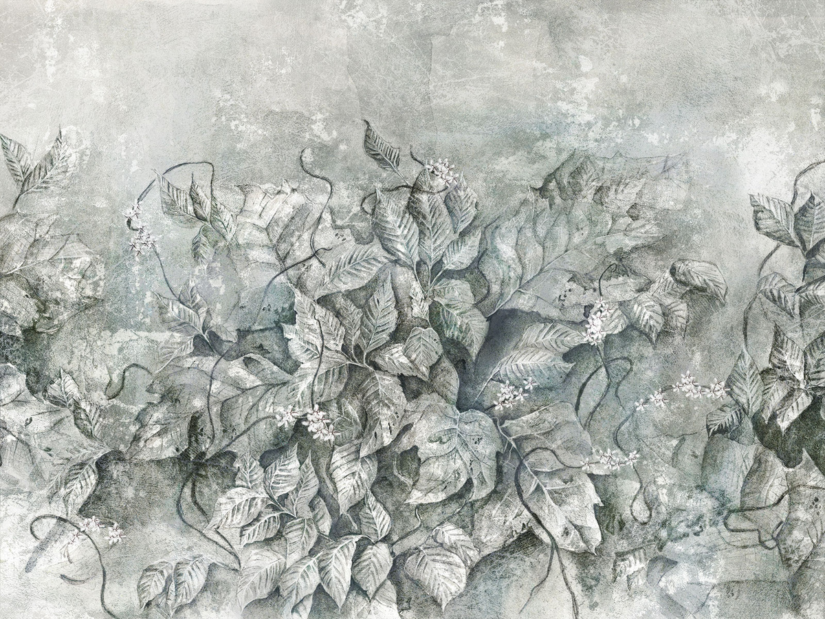 Zbliżenie wzoru fototapety MUSCARI 380 31 2101 WallCraft z motywem liści