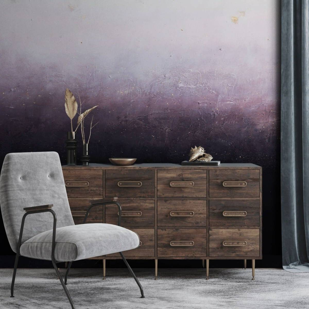 tapeta na wymiar WallArt do salonu – motyw abstrakcyjny Erica w odcieniach fioletu