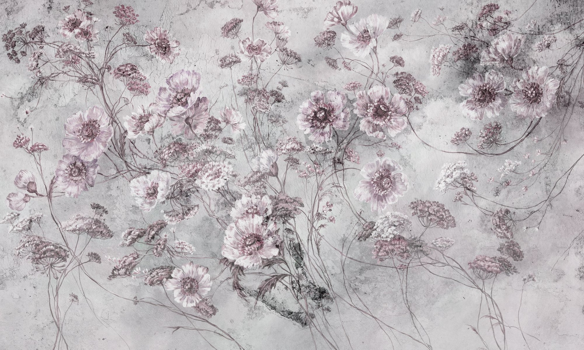 tapeta na wymiar RAUV Tapeta w polne kwiaty fioletowe do salonu na podkładzie strukturalnym