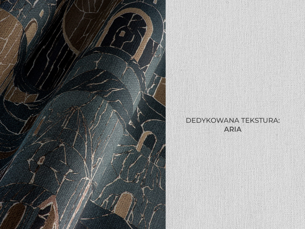 Zbliżenie na strukturę winylową fototapety KOMO 610 31 2201 WallCraft z podpisem ARIA