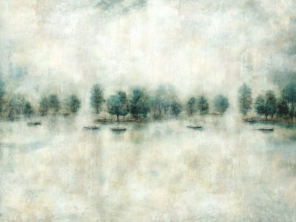 Tapeta mglisty las nad jeziorem Amante WallCraft 910312401 – wzór na płasko