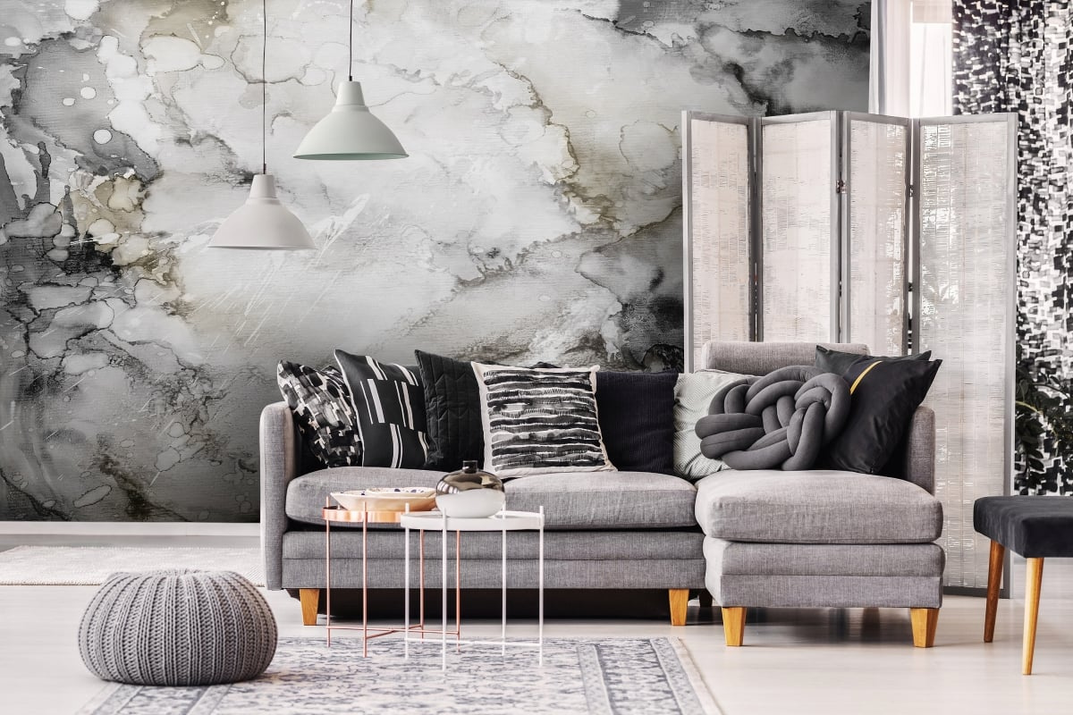 tapeta na wymiar WallArt do salonu – abstrakcyjny motyw Lago Beige and Grey w odcieniach szarości i beżu