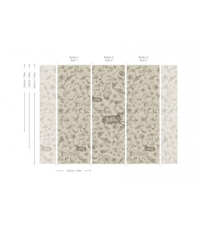 Schemat ułożenia pasów tapety Vintage botanic light brown