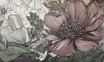 Tapeta w szkice kwiatów fioletowo-zielona