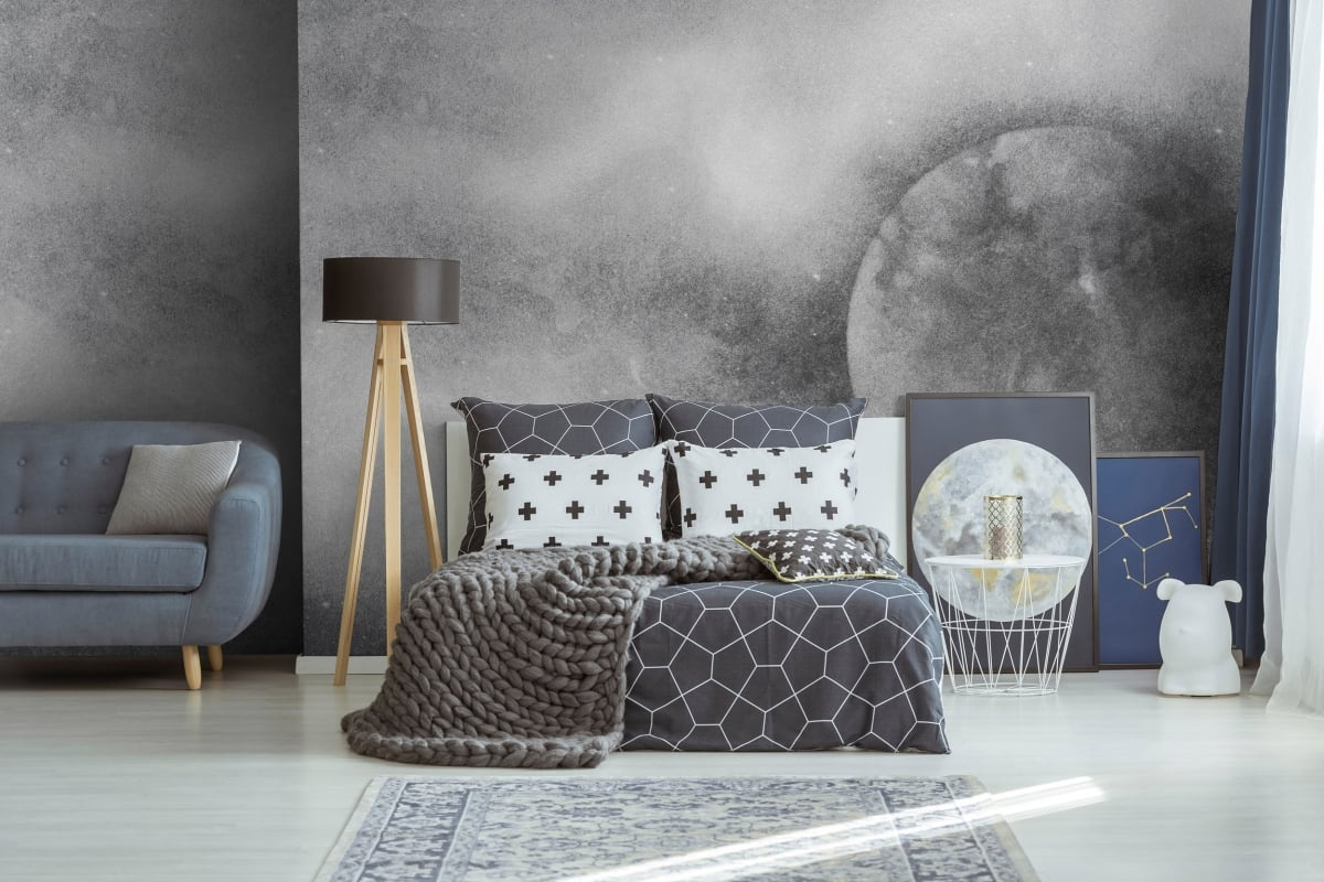tapeta na wymiar WallArt do salonu – szara fototapeta Tsuki z księżycem