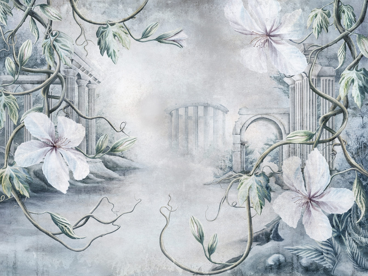 FOTOTAPETA EDEN 640 32 2202 WALLCRAFT – kwiatowy mural ścienny w chłodnej kolorystyce