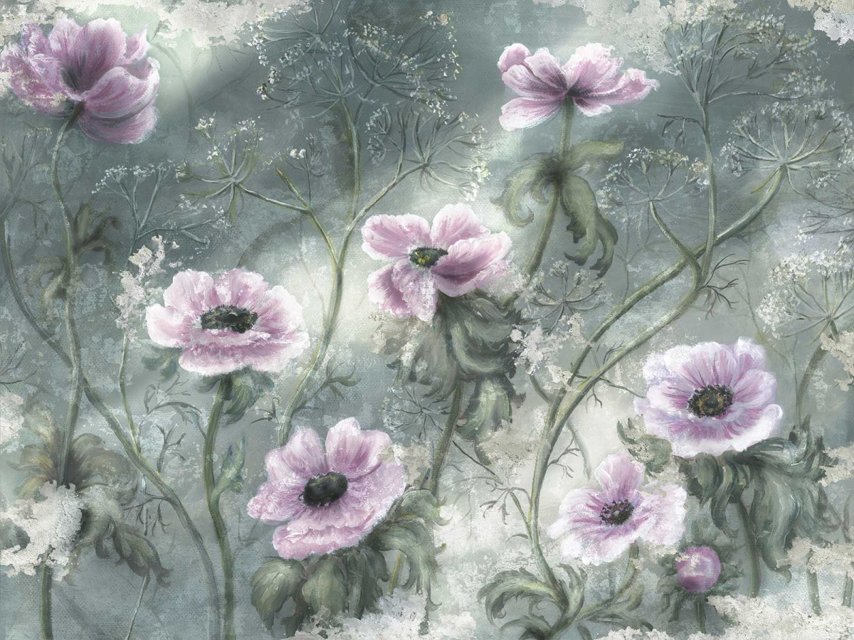 Zbliżenie wzoru fototapety FLORI 540 31 2201 WALLCRAFT z pastelowymi kwiatami